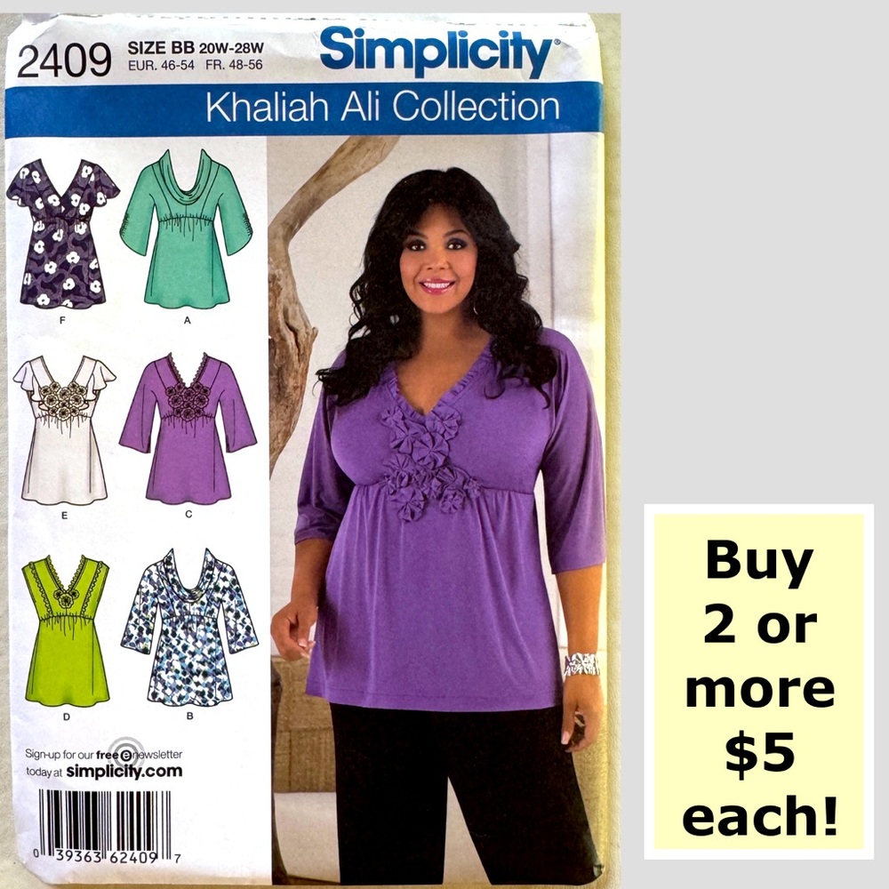 Simplicity 2409 Khaliah Ali Women's Blouses Uncut Sewing Pattern (20W-28W)
